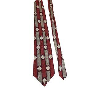 Geoffrey Beene Mens Silk Neck Tie  Italy Red Tan White Geometric Work Dad Gift